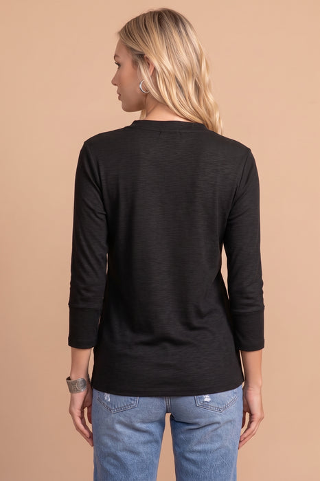 Johnny Was Calme Black Beauty Button V-Neck Long Sleeve Tee O11108-7
