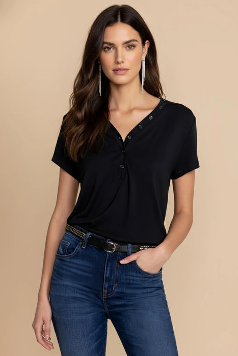 Johnny Was Calme Modal Jersey Button Neck Tee O11104 *