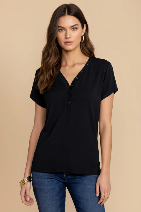 Johnny Was Calme Modal Jersey Button Neck Tee O11104 *