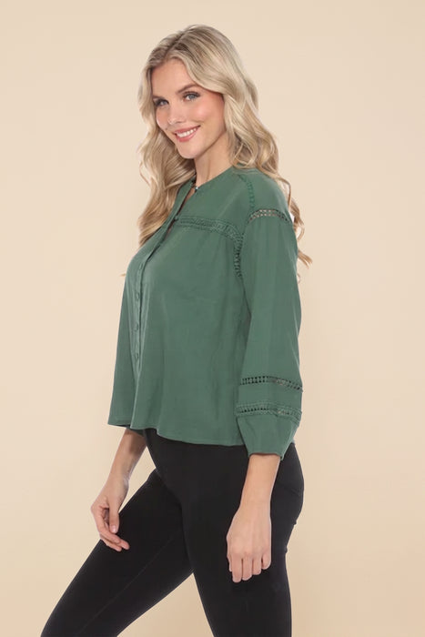 Johnny Was Calme Button Down Blouse with Sleeve Darts O21056