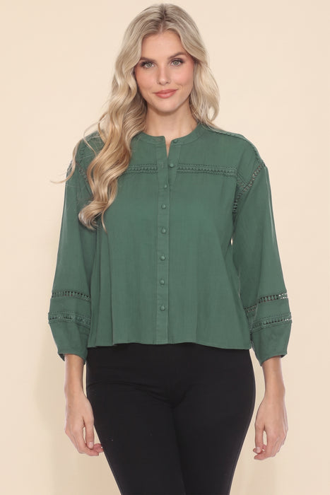 Johnny Was Calme Button Down Blouse with Sleeve Darts O21056
