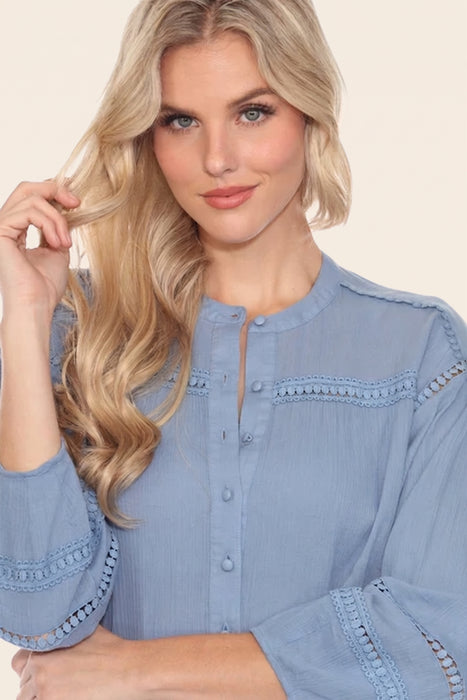 Johnny Was Calme Button Down Blouse with Sleeve Darts O21056
