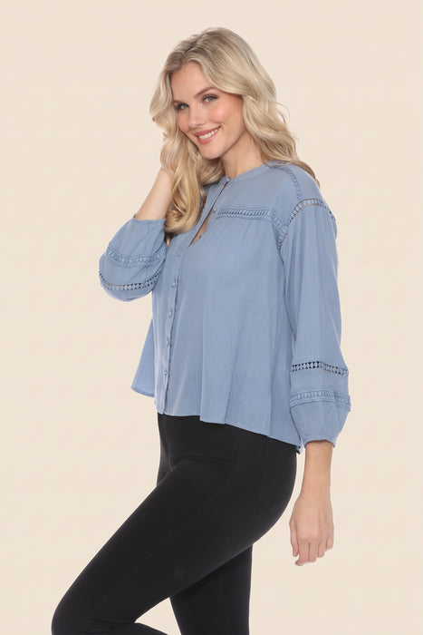 Johnny Was Calme Button Down Blouse with Sleeve Darts O21056