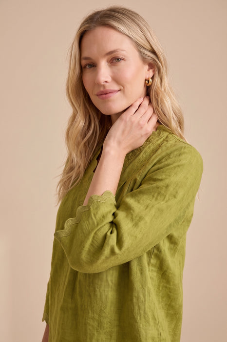 Johnny Was Calme Green Linen Orla V-Neck Tunic R26426-R