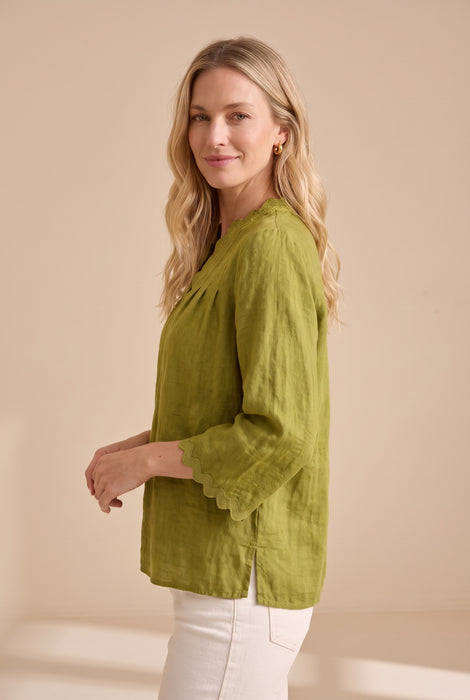 Johnny Was Calme Green Linen Orla V-Neck Tunic R26426-R