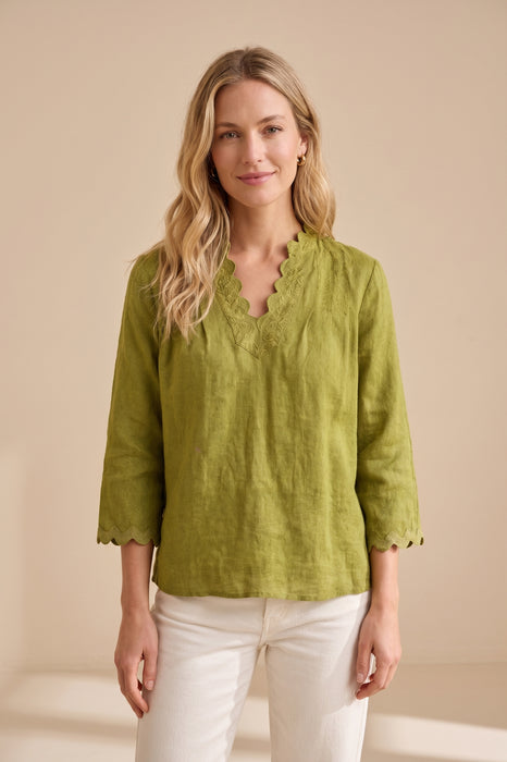 Johnny Was Calme Green Linen Orla V-Neck Tunic R26426-R