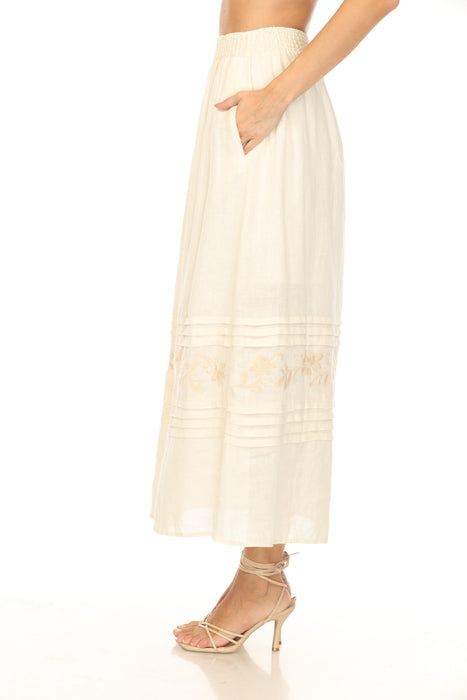 Johnny Was Calme Linen Pleated Midi Skirt O71006-4