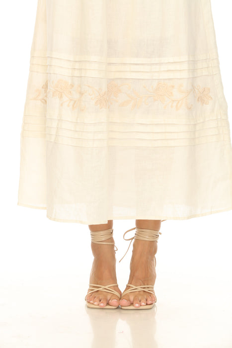 Johnny Was Calme Linen Pleated Midi Skirt O71006-4