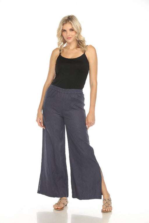 Johnny Was Calme Style O61072 Blue Linen Pull-On Pants with Slits Boho Chic