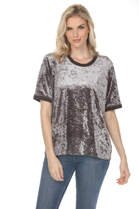 Johnny Was Calme  Silver Velvet Short Sleeve Tee O11125-O