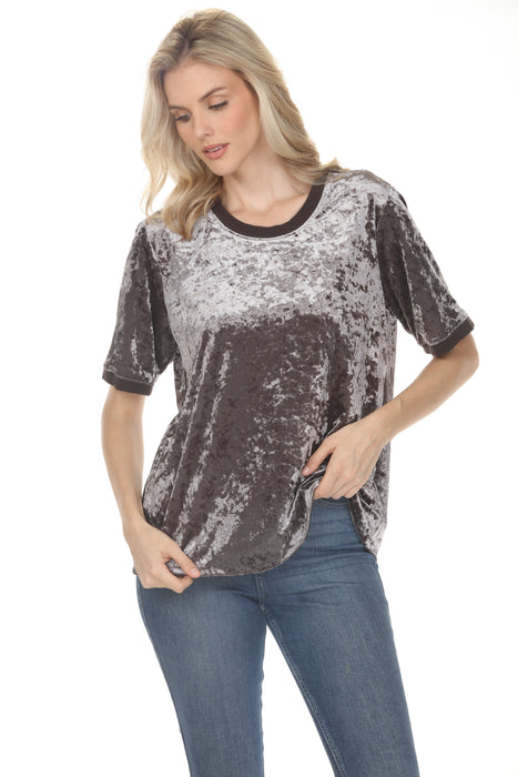 Johnny Was Calme  Silver Velvet Short Sleeve Tee O11125-O