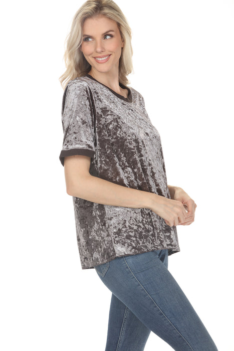 Johnny Was Calme  Silver Velvet Short Sleeve Tee O11125-O
