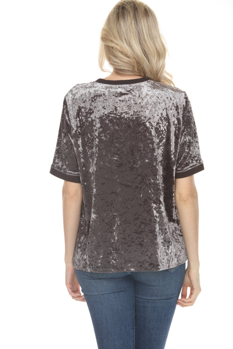 Johnny Was Calme  Silver Velvet Short Sleeve Tee O11125-O