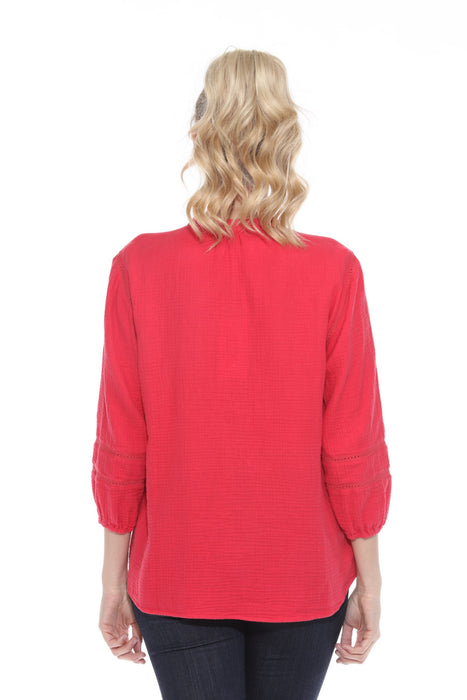 Johnny Was Calme Pink Gauze Embroidered Button-Down Blouse O21069