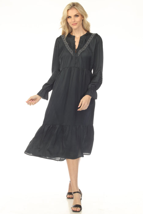 Johnny Was Calme Navy Pleated Henley Midi Dress O12233-1