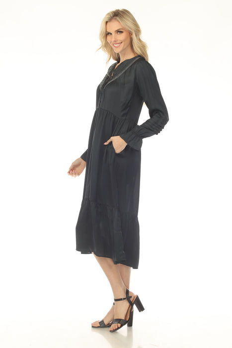 Johnny Was Calme Navy Pleated Henley Midi Dress O12233-1