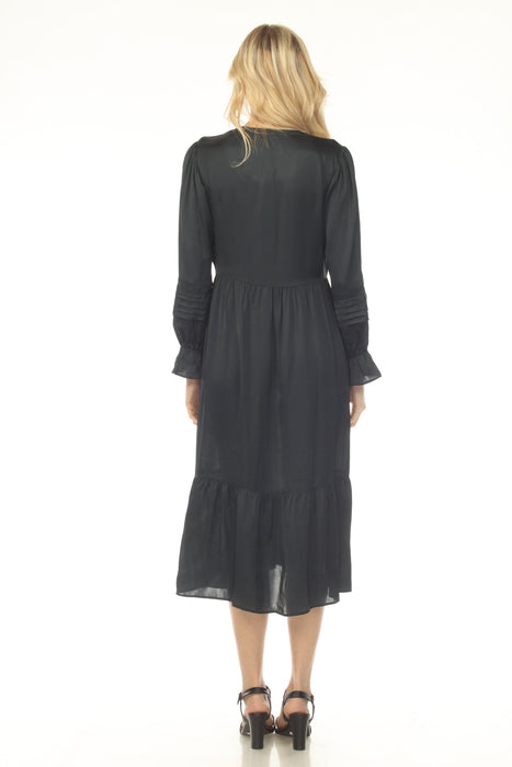 Johnny Was Calme Navy Pleated Henley Midi Dress O12233-1