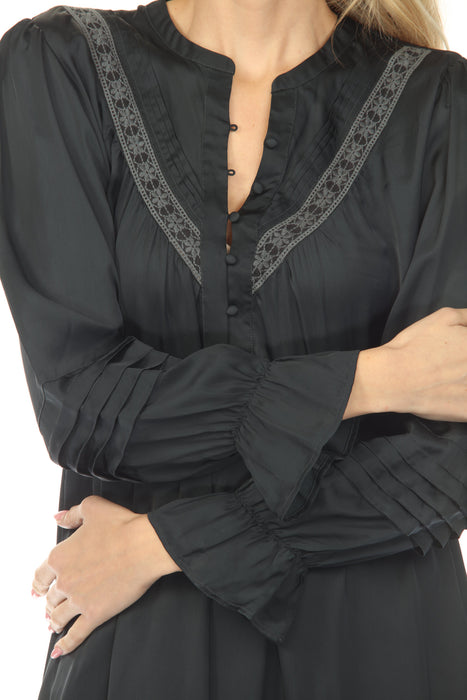 Johnny Was Calme Navy Pleated Henley Midi Dress O12233-1