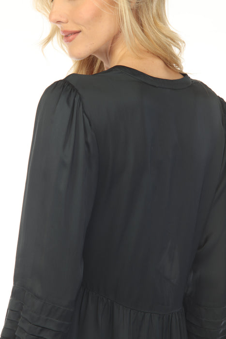 Johnny Was Calme Navy Pleated Henley Midi Dress O12233-1