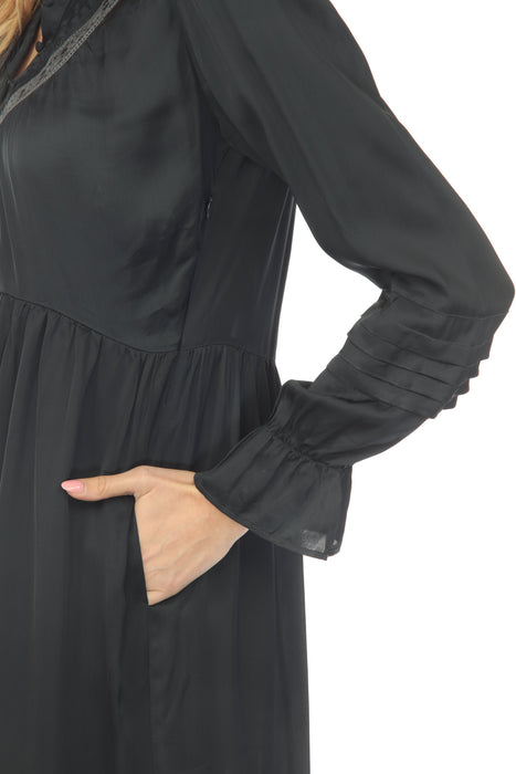 Johnny Was Calme Navy Pleated Henley Midi Dress O12233-1