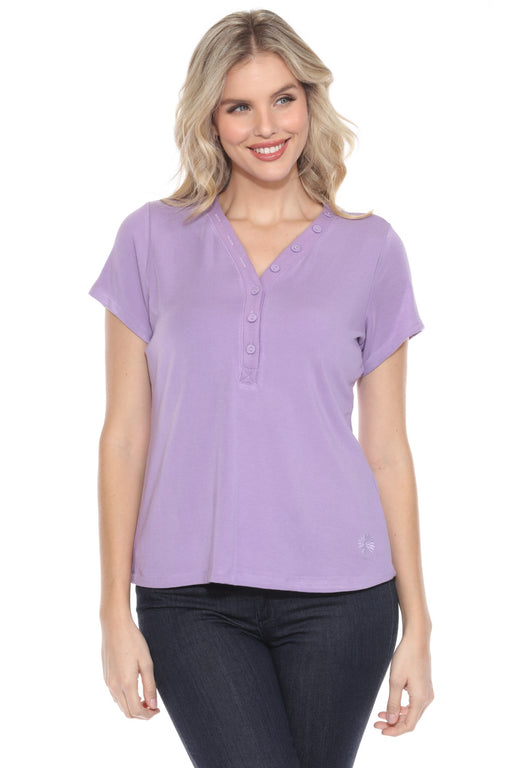 Johnny's - ちょちょ Women's Calme Button V-Neck Short Sleeve Tee O11114 | Johnny