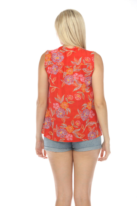 Johnny Was Calme Red Mandarin Collar Tank Top R11524-4