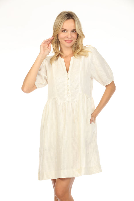 Johnny Was Calme Striped Puff Sleeve Linen Mini Dress O31134-3