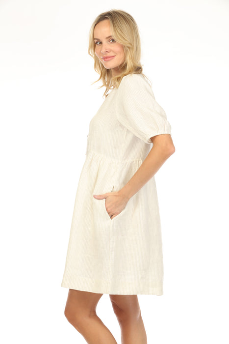 Johnny Was Calme Striped Puff Sleeve Linen Mini Dress O31134-3