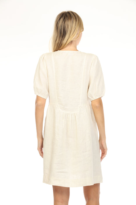 Johnny Was Calme Striped Puff Sleeve Linen Mini Dress O31134-3
