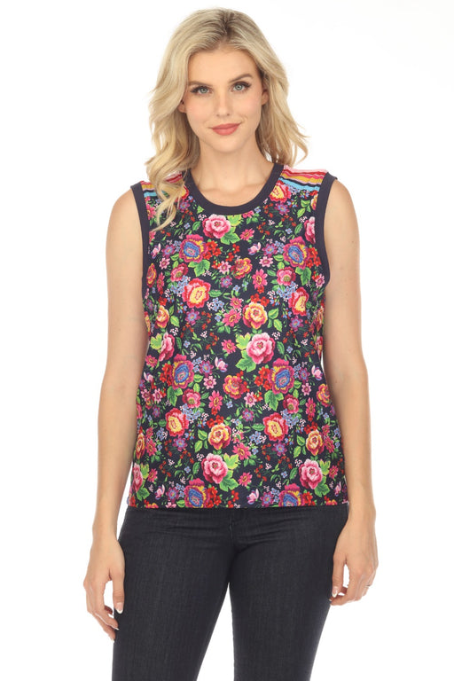 Johnny Was Style A2123 Cantero Floral Sleeveless Muscle Tank Top Boho Chic