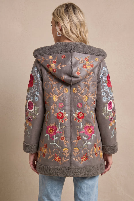 Johnny Was Charcoal Floral Saturna Faux Suede Coat C41025-9