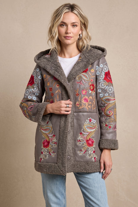 Johnny Was Charcoal Floral Saturna Faux Suede Coat C41025-9