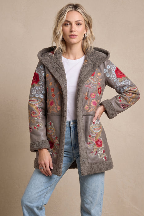 Johnny Was Charcoal Floral Saturna Faux Suede Coat C41025-9