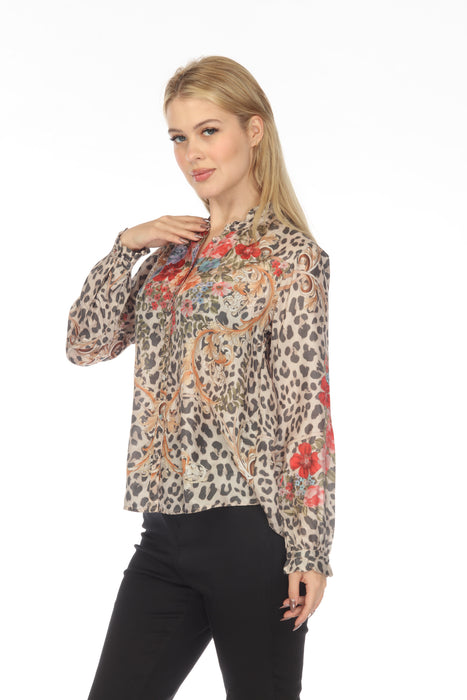 Johnny Was Cheetah Amabel Silk Button-Down Blouse Boho Chic C14822