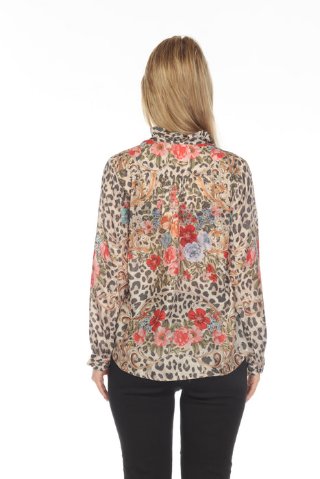Johnny Was Cheetah Amabel Silk Button-Down Blouse Boho Chic C14822