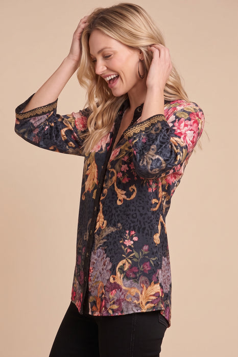 Johnny Was Cheri Animal Pattern Kimono Sleeve Shirt W15625-9