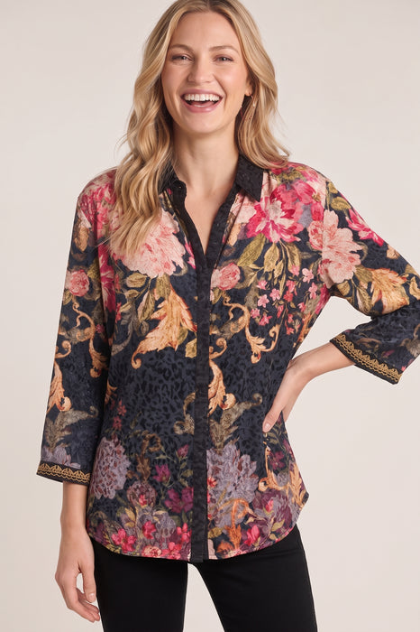 Johnny Was Cheri Animal Pattern Kimono Sleeve Shirt W15625-9