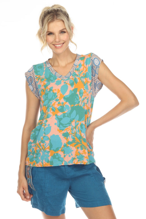 Johnny Was Style T12823-4 Cherikas Floral V-Neck Swing Tee Boho Chic
