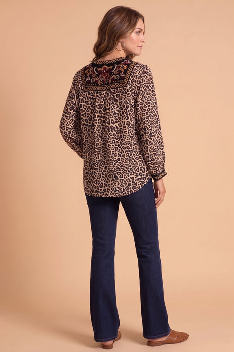 Johnny Was Chestnut Leopard Tassel Yoke Blouse W14725-8