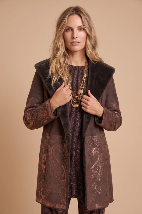 Johnny Was Chocolate Lasei Faux Suede Fur Coat C42125-O