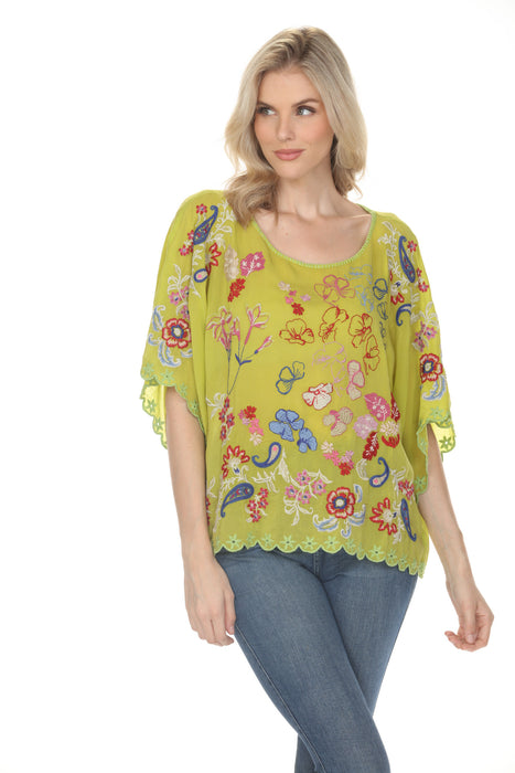 Johnny Was Raysa Embroidered 3/4 Sleeve Blouse C13626-2
