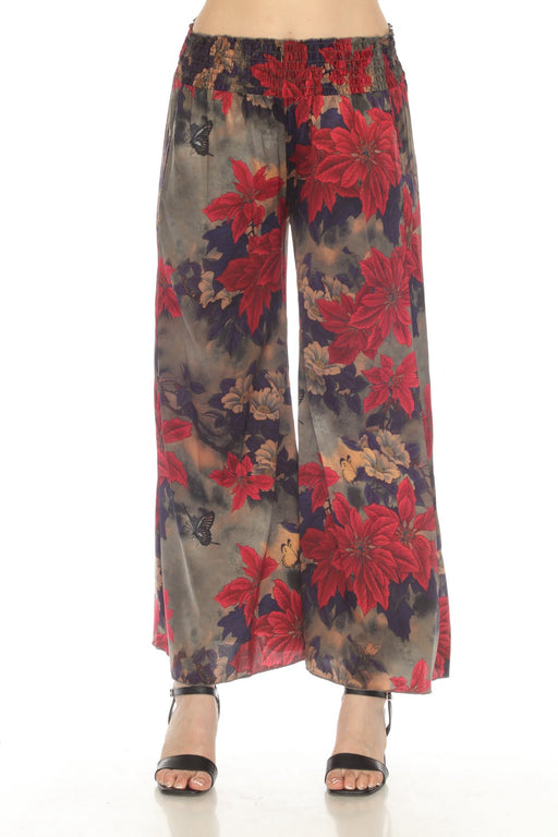 Johnny Was Style C61722AO Claret Rachel Silk Blend Floral Wide Leg Pants Boho Chic