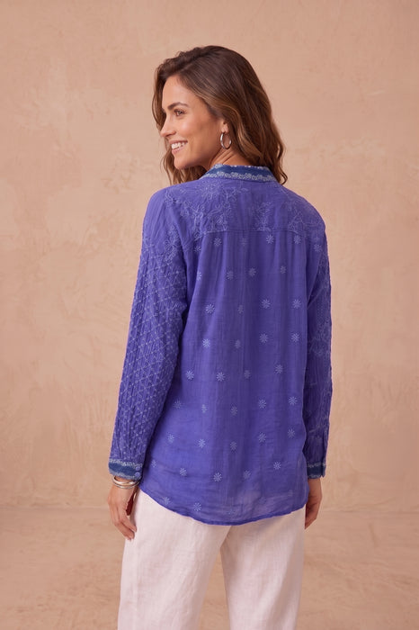 Johnny Was Clematis Blue Muriel Slim Audrey Button Down Tunic C27825-E