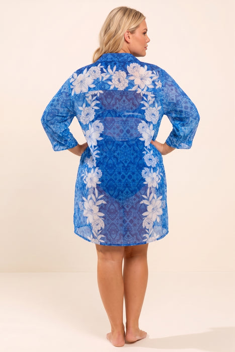 Johnny Was Blue Clio Mix Button Down Shirt Dress CSW8124-MX Plus Size