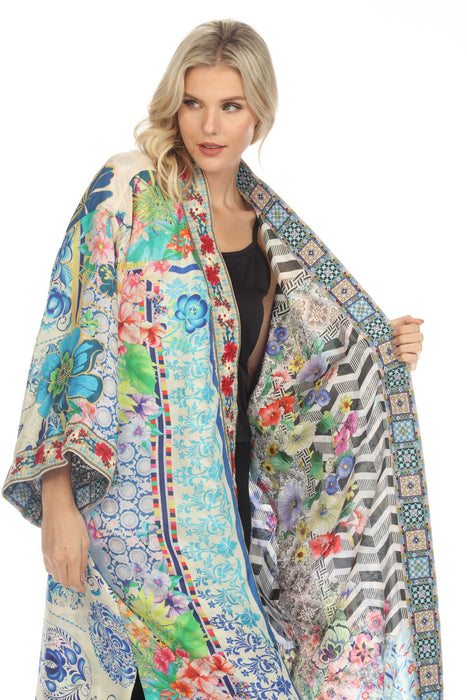 Johnny Was Cozumel Eliza Silk Printed Reversible Long Kimono Plus Size C45123