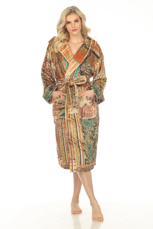 Johnny Was Style H61023 Cozy Robe Fria Patch Hooded Loungewear Robe Boho Chic