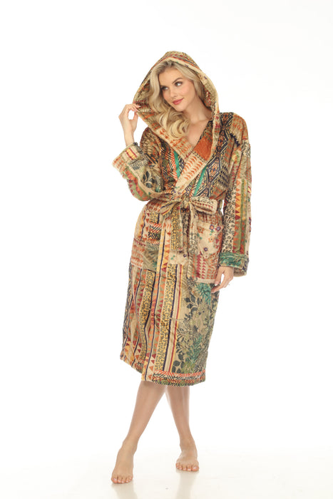 Johnny Was Cozy Robe Fria Patch Hooded Loungewear Robe Boho Chic H61023