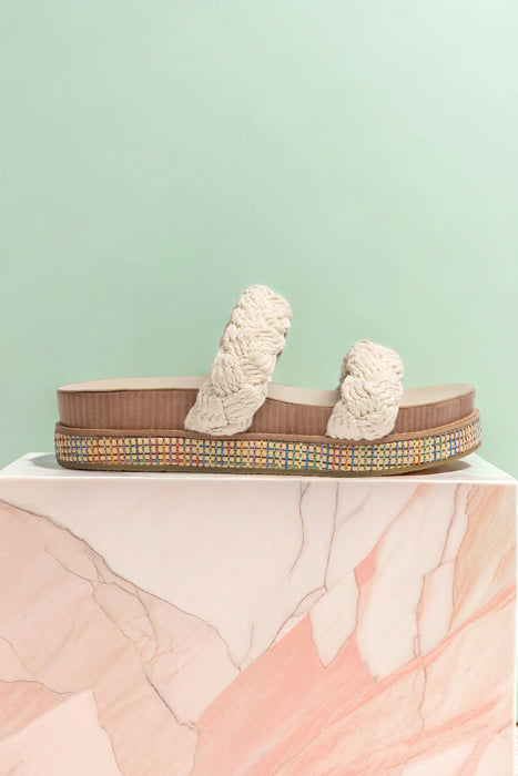 Johnny Was Cream Braided Rope Slip On Sandals JWS14023