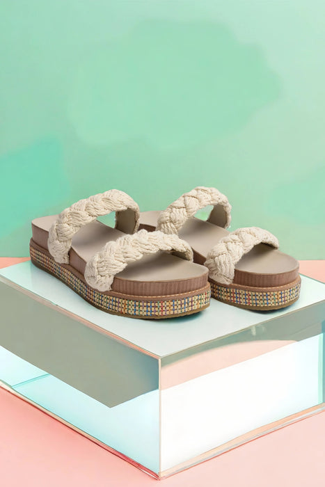 Johnny Was Cream Braided Rope Slip On Sandals JWS14023