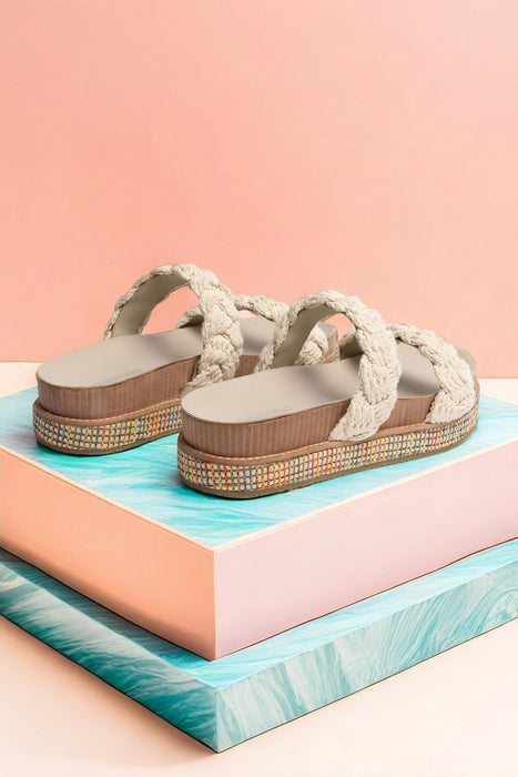 Johnny Was Cream Braided Rope Slip On Sandals JWS14023